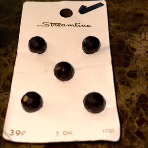 Buttonsvintage on card original 39 cents five of them black balls of faceted jet